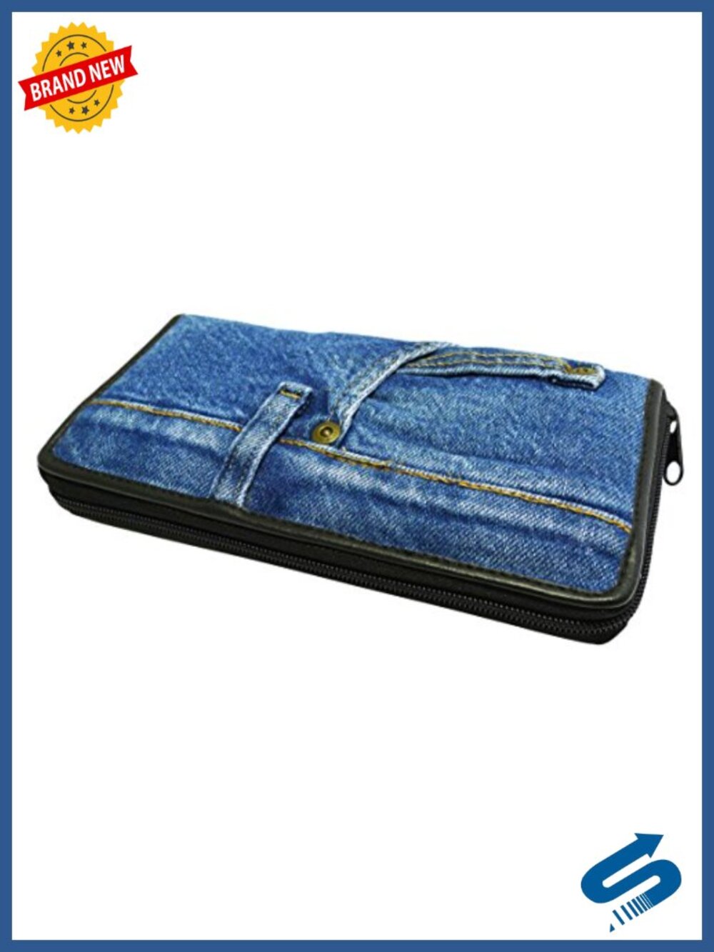 Upcycled Blue Denim Zip Around Wallet Wristlet Clutch